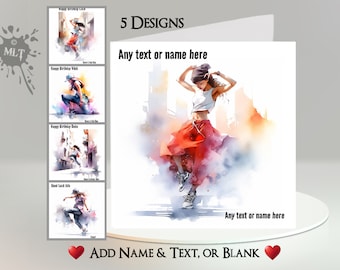 Carte de danseuse de rue : ajoutez votre texte et votre nom ~ message intérieur ~ danse de rue, danseuse, house, hip hop, breakdance, breakdance, popping, musique