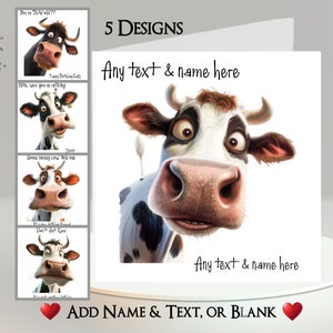 Carte vache : ajoutez votre texte et votre nom ~ 5 modèles au choix ~ message à l'intérieur ~ grimace vache, bovin, bovin, ferme, animal de la ferme, humoristique