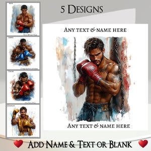 Boxing Card: Add Your Text + Name, Inside Message, 5 Designs. Boxer, Boxing Match, Boxing Gloves, Boxing Ring, Bout, Punch, Jab, Sport