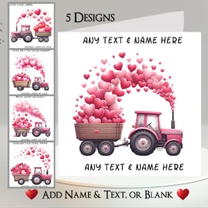 Harttractorkaart: personaliseren ~ bericht toevoegen ~ laden, hart, aanhanger, tractor met harten, bouw, landbouwmachines, hartstoom