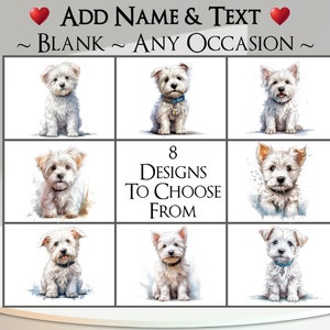 Tarjeta Westie: agregue su texto + nombre ~ Mensaje interior ~ Para cualquier ocasión o en blanco ~ West Highland Terrier, Westie, Perro, Mascota, Canino, Retrato de perro