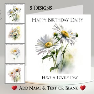 Cartão Daisy: Adicione seu texto + nome ~ Mensagem interna ~ Buquê de Daisy, Flores, Margaridas, Floral, Bruisewort, Cadeia de Daisy