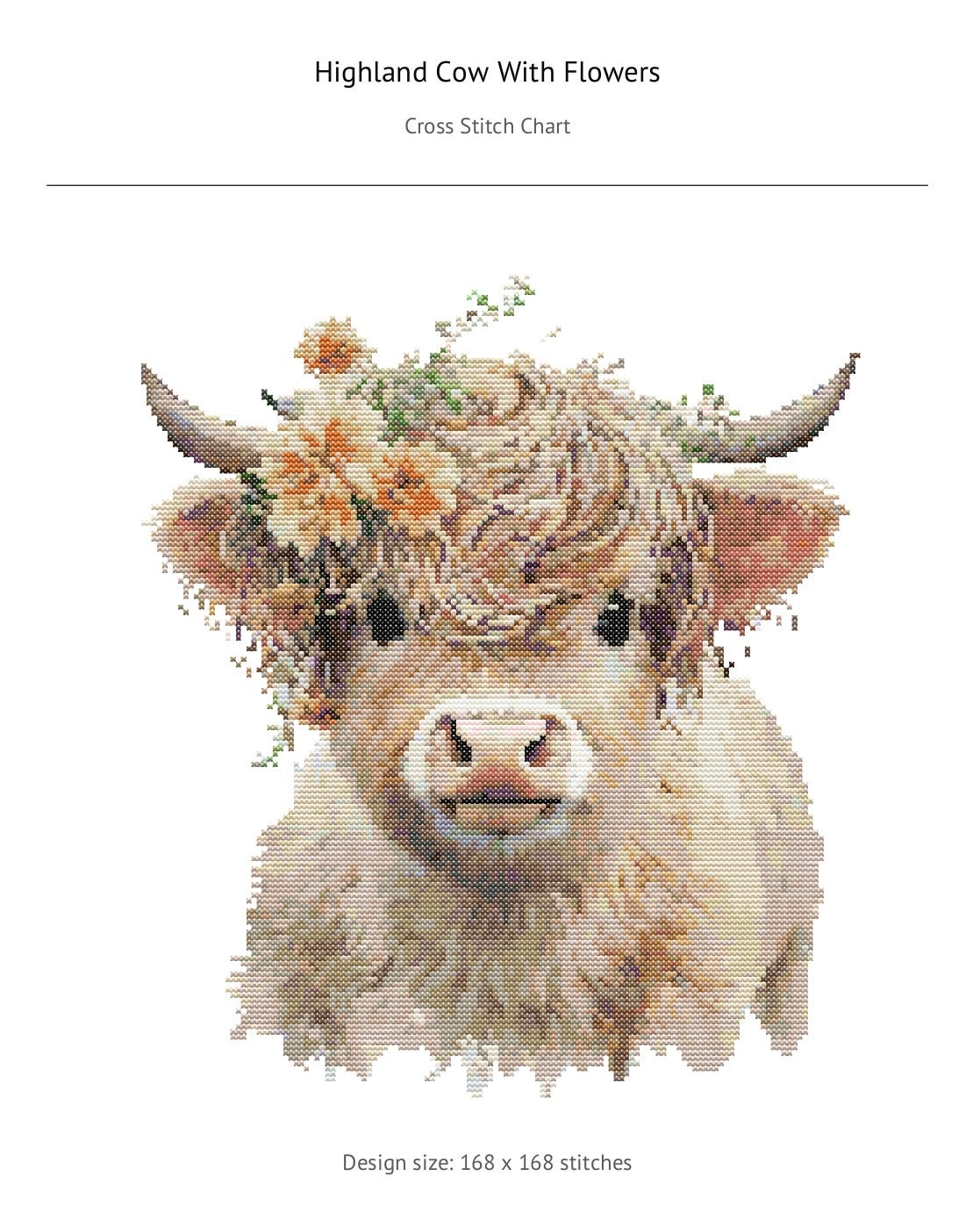 Highland Cow Counted Cross Stitch Chart Instant PDF Download. Etsy