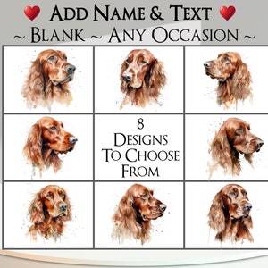 Setter Card: Aggiungi il tuo testo + nome ~ Messaggio interno ~ Qualsiasi occasione ~ Setter rosso, Setter irlandese, Setter inglese, ritratto di cane