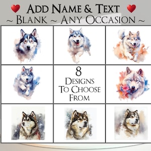 Alaskan Malamute Card: Aggiungi il tuo testo + nome ~ Messaggio interno ~ Qualsiasi occasione o vuoto ~ Canino, Ritratto di cane, Animale domestico, Cane, Cucciolo, Malamute