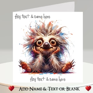 Carte paresseux : ajoutez votre texte et votre nom, message à l'intérieur, paresseux original, sourire, joyeux, animal, paresseux, lent, mignon, drôle, fantaisiste, toute occasion