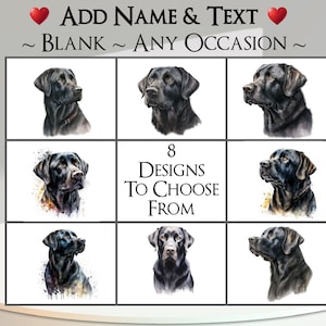 Cartão Labrador: Adicione seu texto + nome ~ Mensagem interna ~ Qualquer ocasião ou em branco ~ Labrador preto, labrador, canino, retrato de cachorro, animal de estimação, cachorro