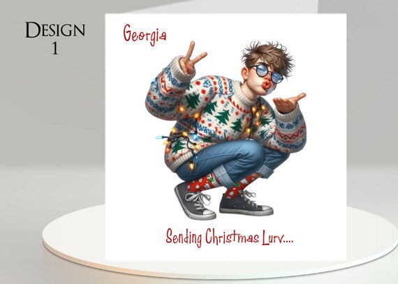 Christmas Quirky Boy Card: Add Your Text + Name, Inside Message, 5