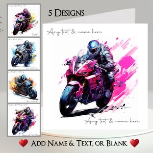 Motorkaart: tekst + naam toevoegen ~ bericht binnen ~ gepersonaliseerd, motor, motorfiets, motor, motorrijder, motorrijder, superbike, race, ritje uit