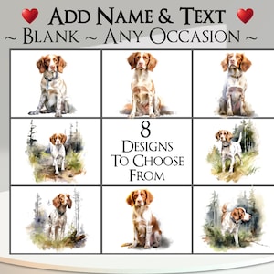 Bretonse kaart: tekst + naam toevoegen ~ bericht binnen ~ elke gelegenheid of blanco ~ hond, portret, huisdier, puppy, Bretagne-spaniël, hond