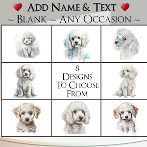 Tarjeta de caniche: agregue su texto + nombre ~ Mensaje interior ~ Cualquier ocasión ~ Caniche toy, caniche francés, perro, canino, retrato de perro