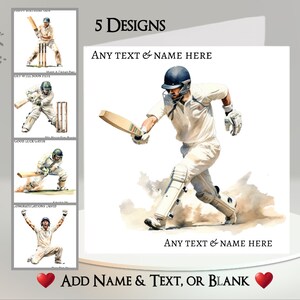Cricket Karte: Fügen Sie Ihren Text + Namen hinzu ~ Nachricht an Sie ~ Personalisiert, Cricket Spiel, Batsman, Bowler, Fielder, Ball, Wicket, Century, Sport