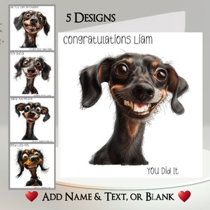 Carte chien : ajoutez votre texte + nom ~ 5 modèles au choix ~ message à l'intérieur ~ chien débraillé, chien drôle, teckel, chien qui rit, drôle, humoristique