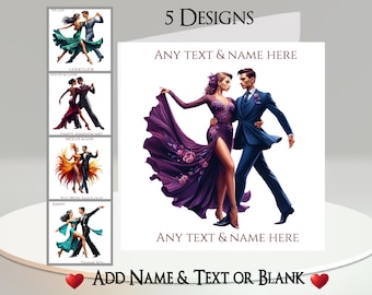 Modern Ballroom Dancing Card: Add Your Text + Name, Inside Message, or Blank. 5 Designs. Dance, Couple, Waltz, Foxtrot, Quickstep, Music