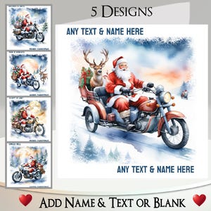 Weihnachtskarte: Füge deinen Text + Namen hinzu, Insider Nachricht, 5 Designs: Weihnachtsmann Biker, Nikolaus Biker, Trike, Motorrad, Motorrad