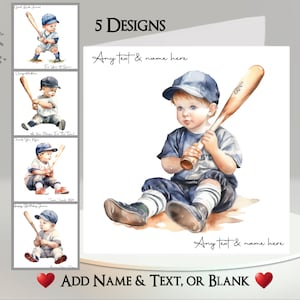 Carta da baseball: aggiungi il tuo testo + nome ~ Messaggio interno ~ Baseball, lanciatore, battitore, ricevitore, battitore, corridore, corridori, palla curva, sport