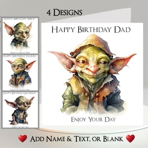 Goblin Card: Aggiungi il tuo testo + nome ~ 4 design tra cui scegliere ~ Messaggio interno ~ Goblin carino, Troll, Hobgoblin, Pixie, divertente, umoristico