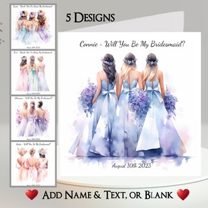 Bruidsmeisjeskaart: naam en datum toevoegen ~ bericht aan de binnenkant ~ Be My Bridesmaid, Thank You, Wedding Day, Wedding, Best Friend, Sister, Matron of Honor