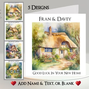 Cottage New Home-kaart: voeg je naam + tekst toe ~ voeg je naam toe ~ binnenbericht ~ Veel succes, verhuizing, nieuw adres, nieuw huis, thuis, land