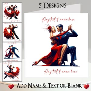Modern Ballroom Dancing Card: Add Your Text + Name, Inside Message, or Blank. 5 Designs. Dance, Couple, Waltz, Foxtrot, Quickstep, Music