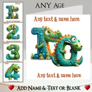 Carte d'anniversaire dinosaure : ajoutez votre nom + texte, message à l'intérieur. TOUT âge, nombre de dinosaures, mignon, anniversaire important, préhistorique, jurassique