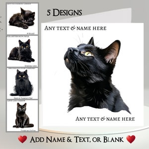 Cat Card: Add Your Text + Name ~ 5 Designs To Choose From ~ Inside Message ~ Black Cat, Cute Cat, Pet, Feline
