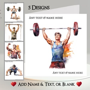 Carte de gymnastique : ajoutez votre texte et votre nom ~ message à l'intérieur ~ personnalisé, gymnase, poids, musculation, athlète, culturiste, entraînement, sport