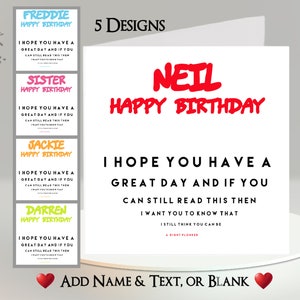 面白い視力の誕生日カード: テキスト + 名前を追加 ~ 内側のメッセージ ~ 面白い、ユーモラス、皮肉、機知に富んだ、失礼、男性用、女性用、視力検査表
