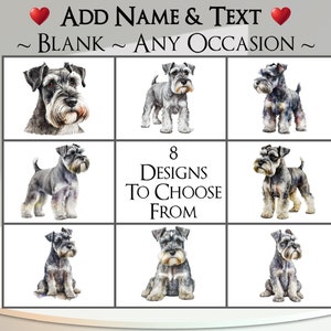 Schnauzerkaart: voeg je tekst + naam toe ~ binnenbericht ~ elke gelegenheid of blanco ~ schnauzer, hond, huisdier, hond, portret, huisdier