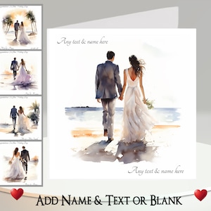 Biglietto di auguri per matrimonio in spiaggia: aggiungi nome e data ~ Messaggio interno ~ Marito, moglie, matrimonio in spiaggia, giorno delle nozze, matrimonio, cerimonia nuziale, mare, oceano