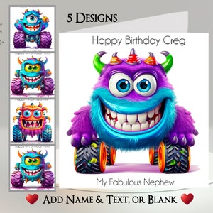 Monster, Monster Truck Card: Aggiungi il tuo testo + nome ~ Messaggio interno ~ Monster Truck, corse, pick-up, veicolo utilitario, mostro carino