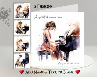 Pianist Card: Add Your Text + Name ~ Inside Message ~ Piano, Keyboard, Female Pianist, Musician, Music, Instrument, Music Recital, Concert