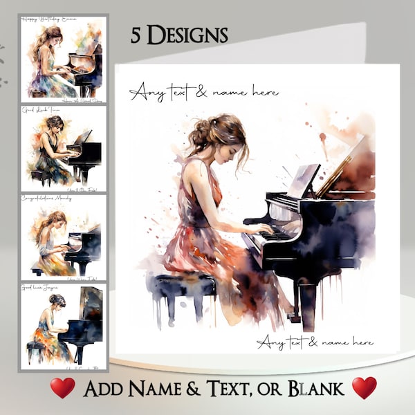 Pianist Card: Add Your Text + Name ~ Inside Message ~ Piano, Keyboard, Female Pianist, Musician, Music, Instrument, Music Recital, Concert