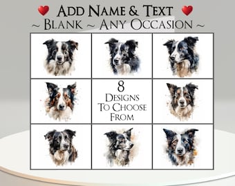 Border Collie Card: Add Your Text + Name ~ Inside Message ~ Any Occasion or Blank ~ Canine, Dog Portrait, Pet, Puppy, Working Sheepdog