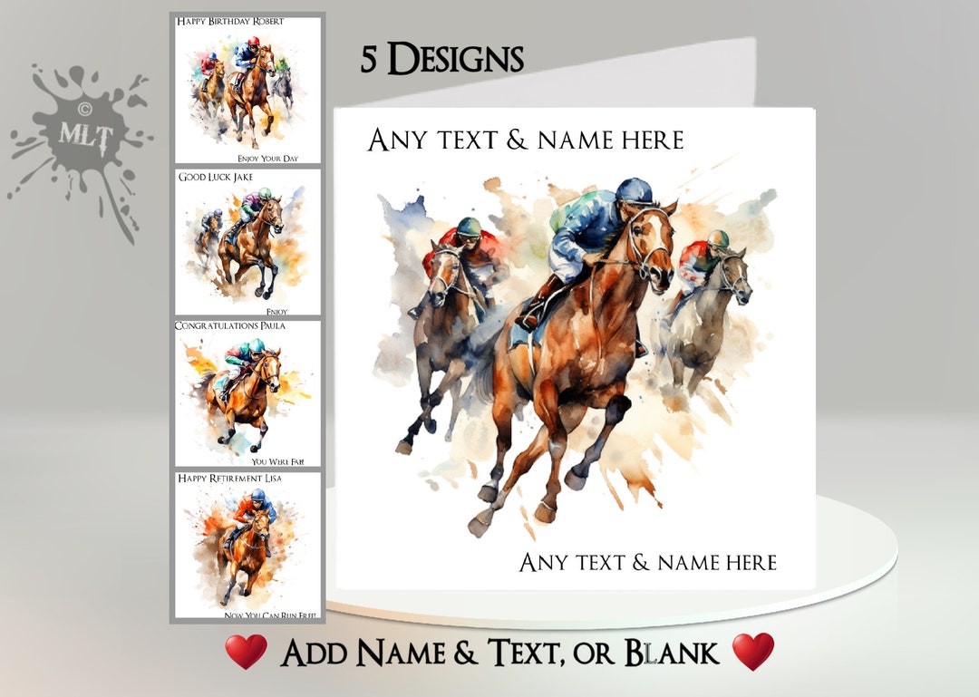 Horse Racing Card Add Your Text Name 5 Designs to Choose From Inside