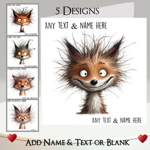 Carte renard : ajoutez votre texte et votre nom ~ message à l'intérieur ~ 5 motifs ~ renard rigolo, étrange, dessin animé, tête de renard, renarde, animal sauvage, humoristique