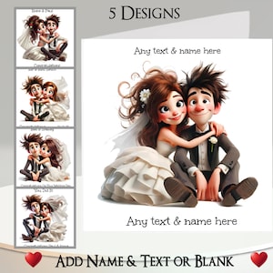 Carte de mariage : ajoutez votre texte et votre nom, message à l'intérieur, 5 modèles, couple original, mariée, marié, jour du mariage, mariage, cérémonie de mariage, robe