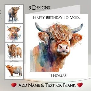 Tarjeta de vaca de las Tierras Altas: agregue su texto + nombre ~ Mensaje interior ~ Vaca escocesa, ternero, Escocia, bovino, linda vaca de las Tierras Altas, ganado, vaca