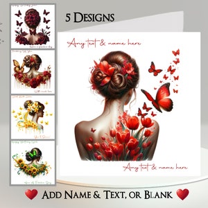 Tarjeta de mujer mariposa: agregue su texto + nombre ~ Mensaje interior ~ Mariposa, mariposas, flores, dama, mujer bonita con mariposas