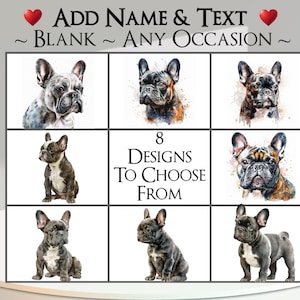 Französische Bulldogge Karte: Fügen Sie Ihren Text + Name ~ innere Nachricht ~ jede Gelegenheit oder leer ~ Frenchie, Bulldogge, Eckzahn, Hundeporträt, Haustier, Hund