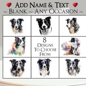Biglietto Border Collie: aggiungi il tuo testo + nome ~ Messaggio interno ~ Qualsiasi occasione o vuoto ~ Canino, Ritratto di cane, Animale domestico, Cucciolo, Cane da pastore da lavoro