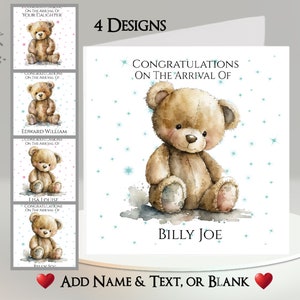 Carte pour nouveau-né : ajoutez votre nom + texte ~ 4 modèles au choix ~ message intérieur ~ nouveau-né, peluche, fils, fille, nouveaux parents, grands-parents