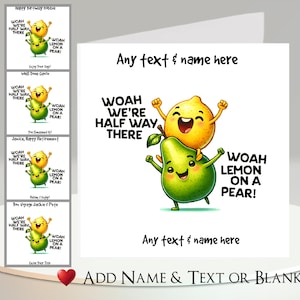 Carte chanson amusante : personnalisée ~ ajoutez votre texte et votre nom ~ message à l'intérieur ~ citron, poire, jeu de mots « citron sur poire », fruits, musique, humour