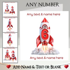 NUMBERS: Rocket Card, Add Your Name + Text, Inside Message. ANY Number, Milestone Birthday, Age, Anniversary, Keepsake, Spaceship, Lift Off