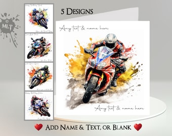 Motorbike Card: Add Your Text + Name ~ Inside Message ~ Personalised, Motorbike, Motorcycle, Bike, Biker, Bikers, Superbike, Race, Ride Out