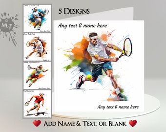 Tennis Card: Add Your Text + Name ~ Inside Message ~ Personalised, Tennis Match, Tennis Player, Tennis Ball, Backhand, Serve, Deuce, Sport