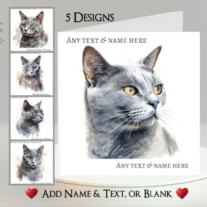 Carte chat : ajoutez votre texte et votre nom ~ 5 modèles au choix ~ message à l'intérieur ~ chat gris, animal de compagnie, félin