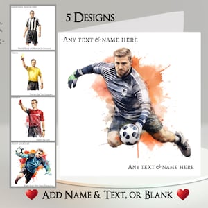 Voetbalkaart: tekst en naam toevoegen ~ bericht binnenin ~ Voetbal, scheidsrechter, scheidsrechter, grensrechter, keeper, keeper, voetbalwedstrijd, sport