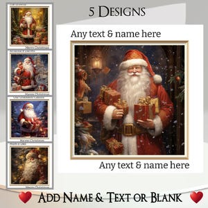 Kerstkaart: tekst en naam toevoegen, bericht binnenin, 5 ontwerpen, kerstman, kerstman, sint, cadeau, boom, traditioneel, kerstmis
