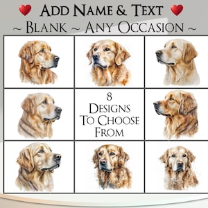 Golden Retriever Card: Aggiungi il tuo testo + nome ~ Messaggio interno ~ Qualsiasi occasione o vuoto ~ Retriever, Canino, Ritratto di cane, Animale domestico, Cane